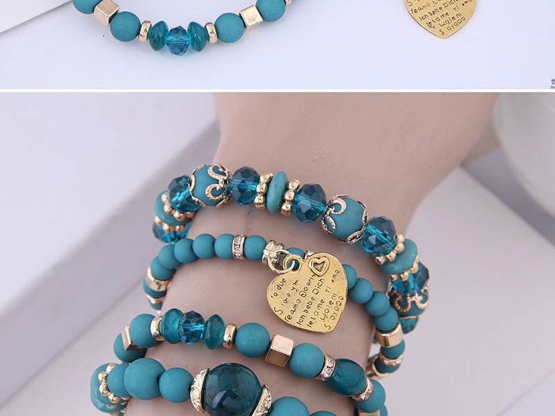 Fashion Blue Metal Heart Multi-layer Bracelet,Fashion Bracelets