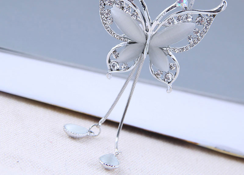 Fashion Silver Metal Flash Drill Butterfly Drop Necklace,Bib Necklaces