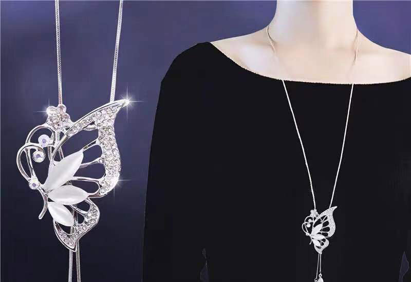Fashion Silver Metal Flash Drill Butterfly Drop Necklace,Pendants