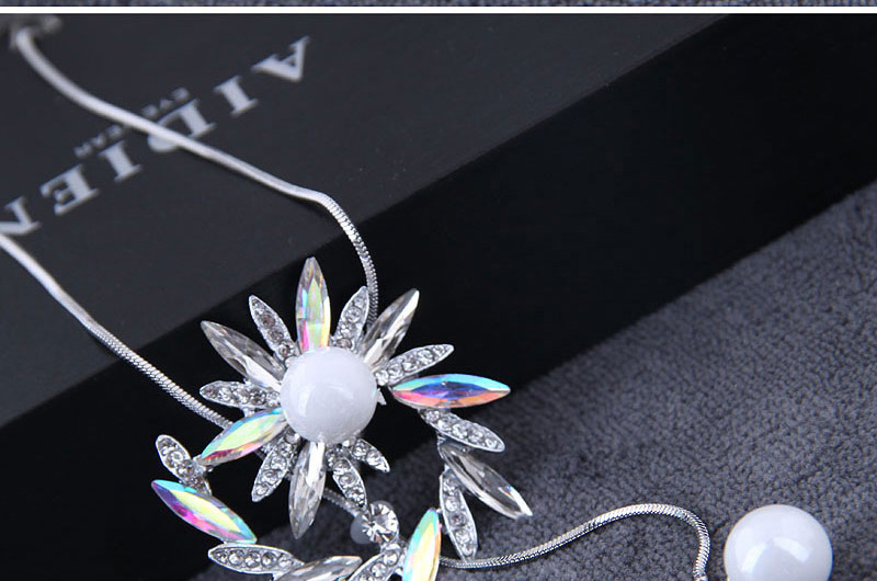 Fashion Color Metal Flower Drop Ear Pearl Necklace,Pendants