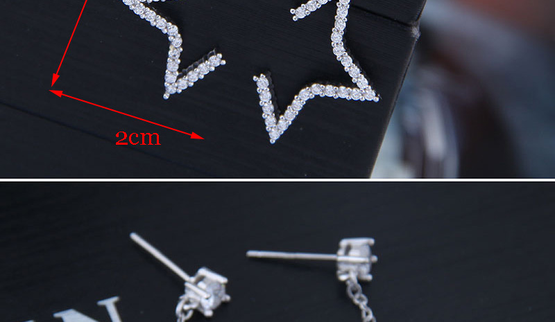 Fashion Silver  Silver Pin Copper Micro Inlaid Zircon Star Stud Earrings,Drop Earrings