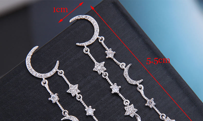 Fashion Silver  Silver Needle Copper Micro-inlaid Zircon Star Moon Stud Earrings,Drop Earrings