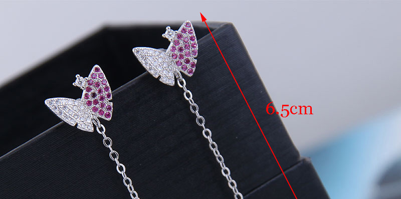 Fashion Silver  Silver Needle Copper Micro-inlaid Zircon Butterfly Pearl Stud Earrings,Drop Earrings