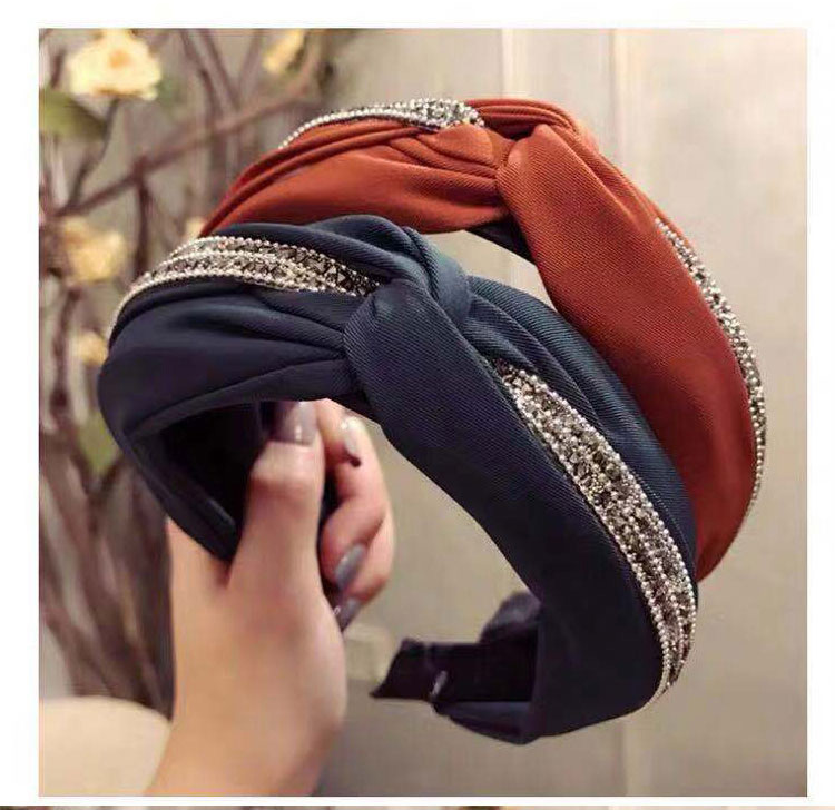 Fashion Red Wine Cross Knotted Diamond Wide-brimmed Headband,Head Band