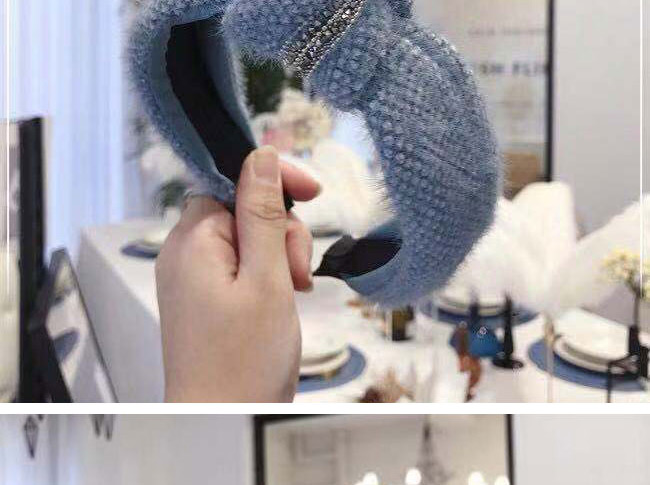 Fashion Blue Knitted Plush Knotted Diamond Wide-brimmed Headband,Head Band