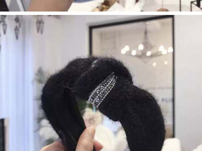 Fashion Black Knitted Plush Knotted Diamond Wide-brimmed Headband,Head Band