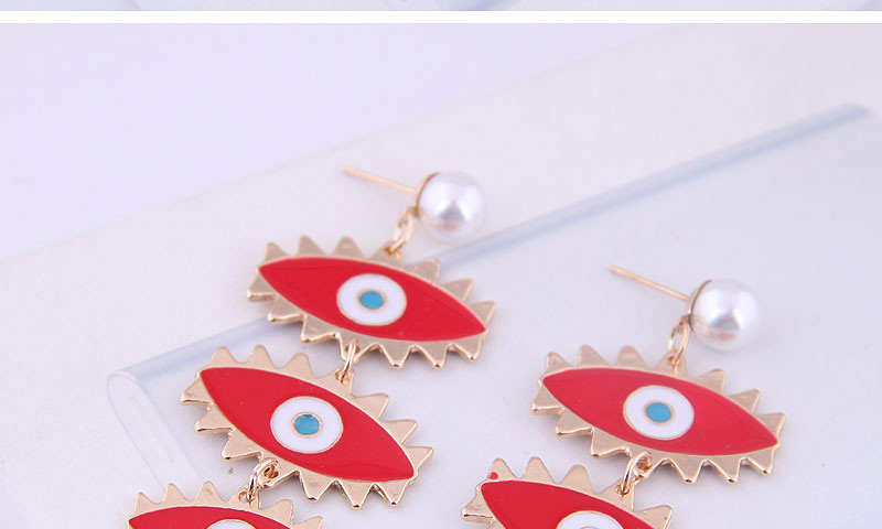 Fashion White + Red Metal Eye Studs,Stud Earrings