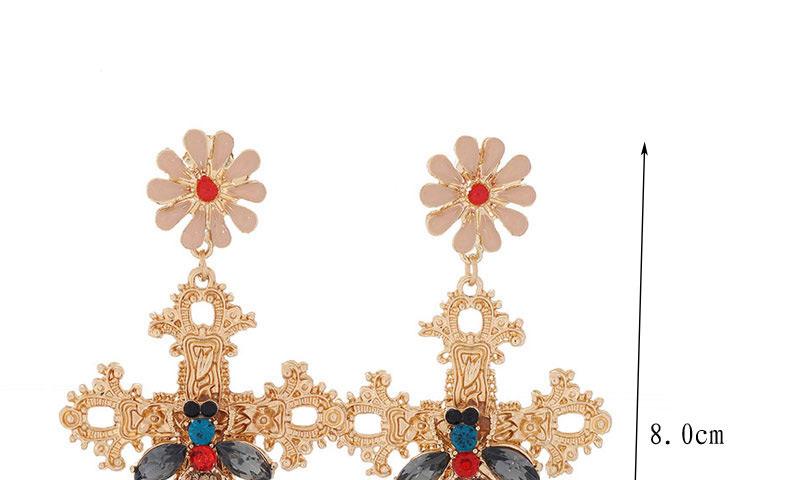 Fashion Golden Metal Petal Bee Cross Earrings,Stud Earrings