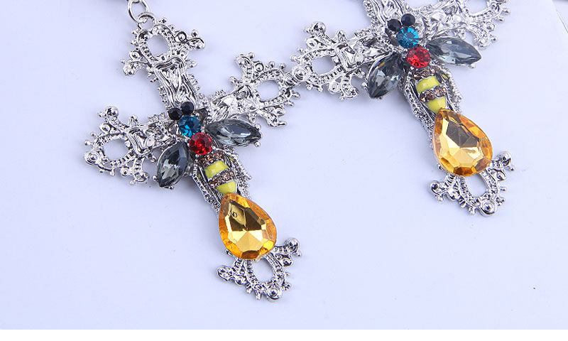 Fashion Golden Metal Petal Bee Cross Earrings,Stud Earrings