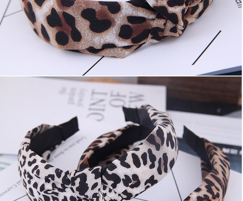 Fashion Khaki Leopard Fabric Knotted Wide Edge Hoop,Head Band