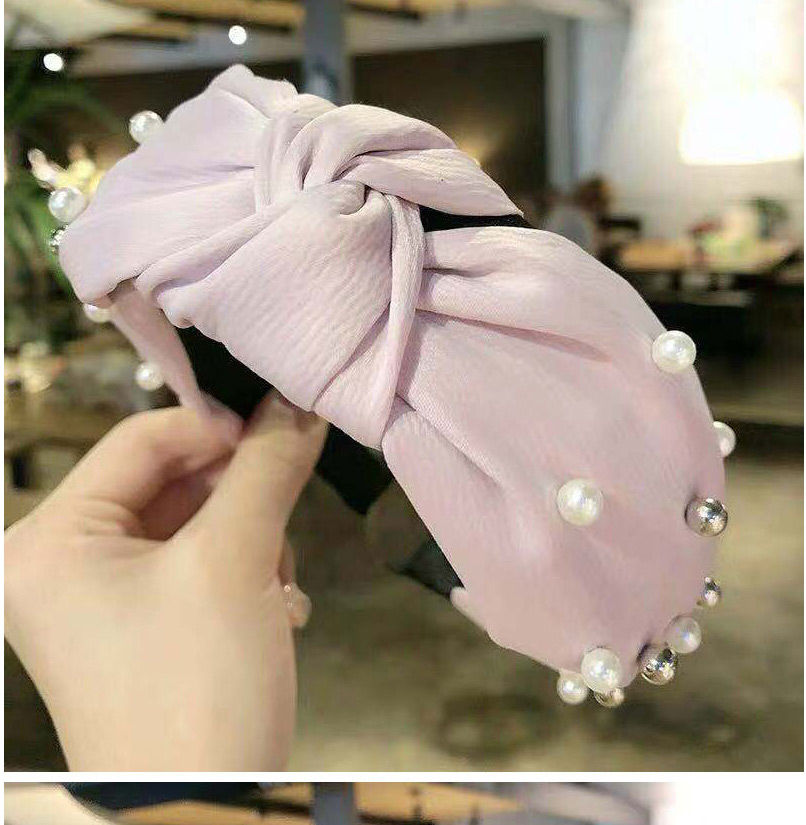 Fashion Pink Pearl Fabric Knotted Wide Edge Hair Band,Head Band