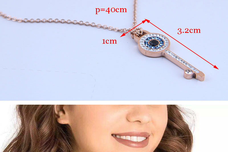 Fashion Rose Gold Titanium Steel Eye Key Necklace,Necklaces