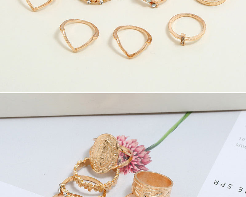 Fashion Golden Diamond Flower Portrait Geometry Ring Set,Rings Set