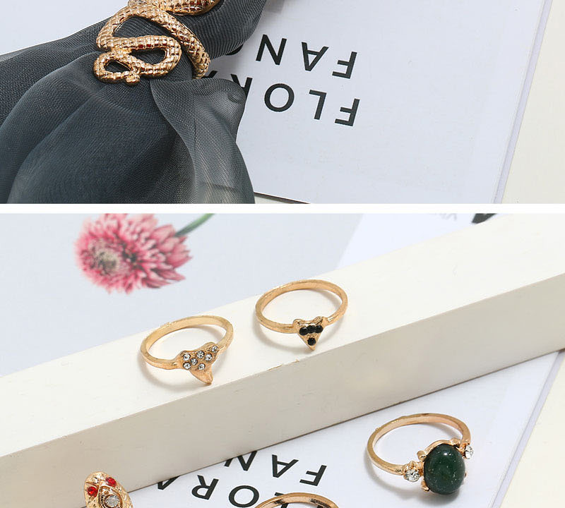 Fashion Golden Diamond Serpent Figure Sun Flower Ring Set,Rings Set