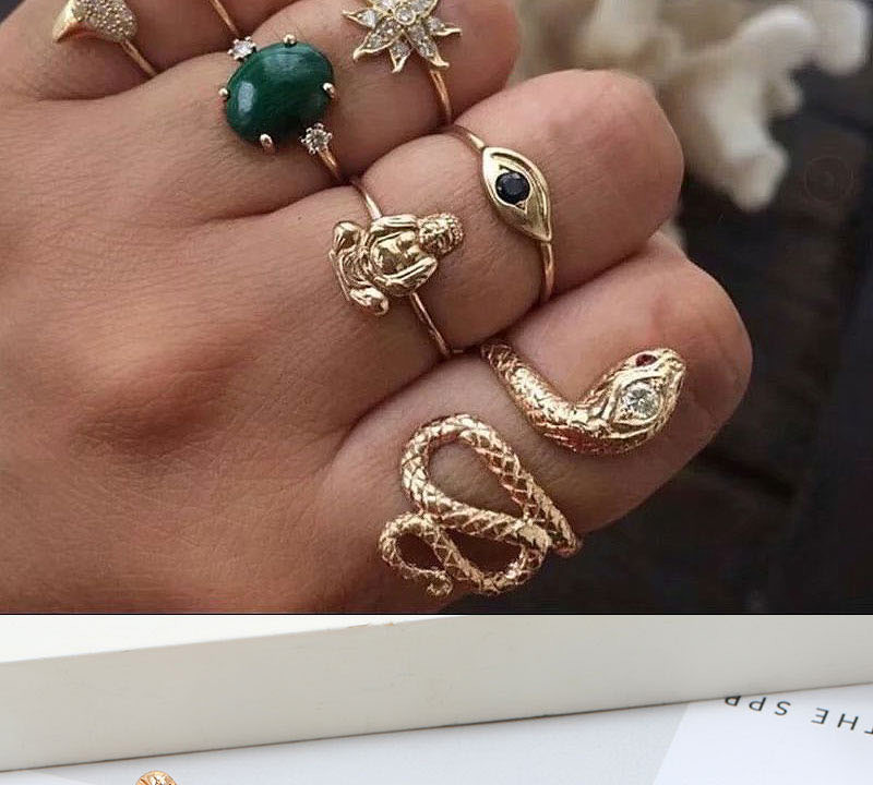 Fashion Golden Diamond Serpent Figure Sun Flower Ring Set,Rings Set