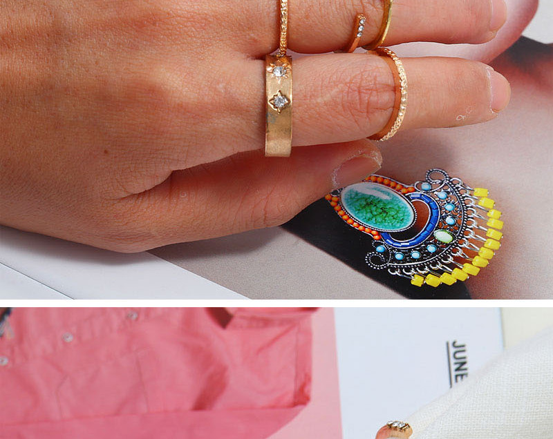 Fashion Golden Sunflower Geometric Figure Ring Set With Diamonds,Rings Set