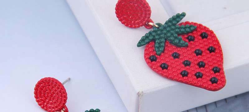 Fashion Red Strawberry Contrast Earrings,Stud Earrings