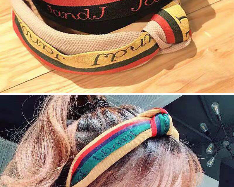 Fashion Beige Striped Contrast Color Letters Knotted Hoop,Head Band