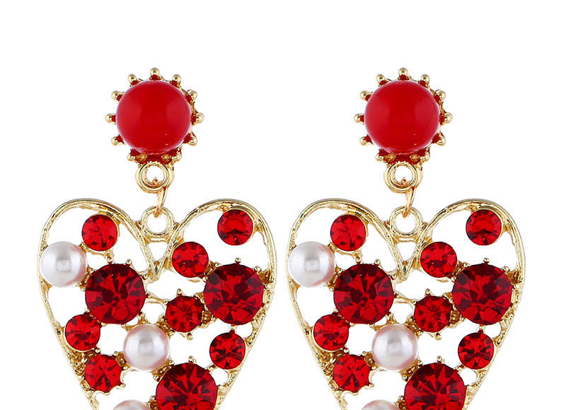 Fashion Red Diamond Peach Heart Stud Earrings,Drop Earrings