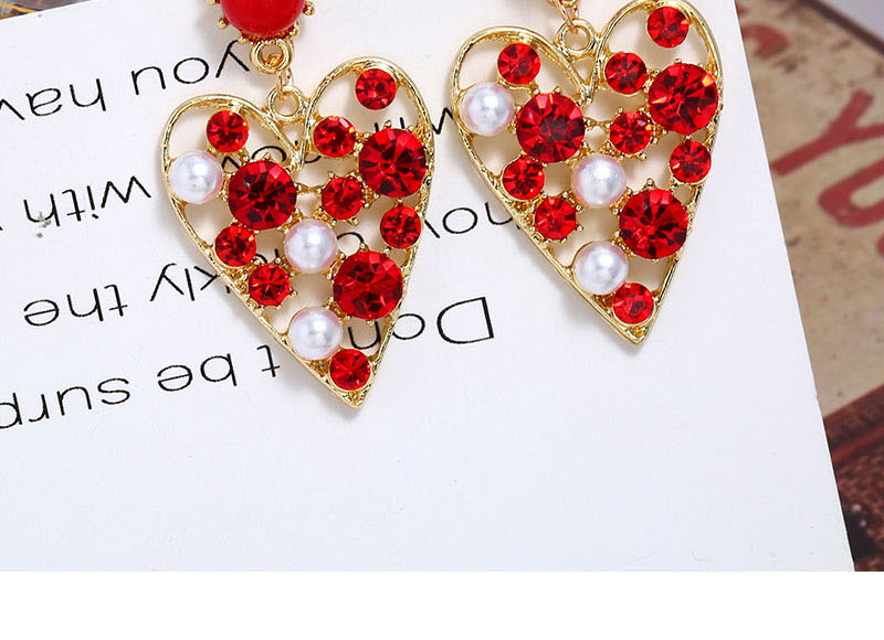 Fashion Red Diamond Peach Heart Stud Earrings,Drop Earrings