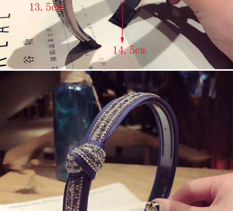 Fashion Navy Cross-knotted Hair Hoop With Diamonds,Head Band