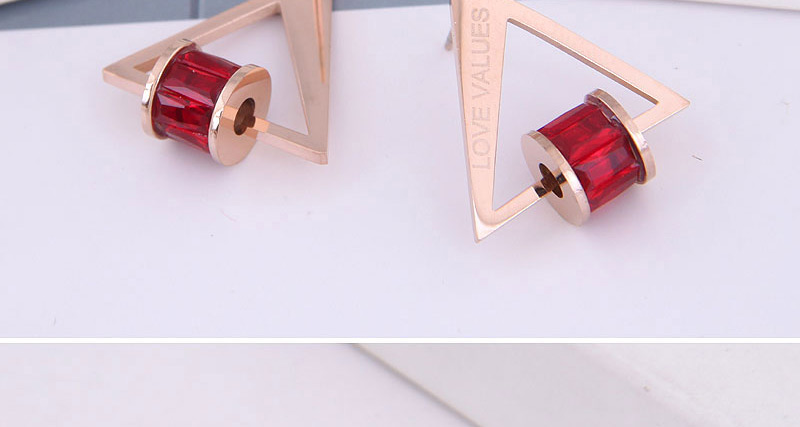 Fashion Red Triangle Cubic Zirconia Hollow Letter Earrings,Stud Earrings