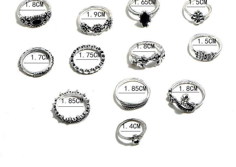 Fashion Silver Flower Palm Snake Cutout Ring Set With Diamonds,Rings Set