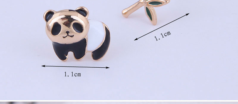 Fashion Black Panda Bamboo Asymmetric Stud Earrings,Stud Earrings