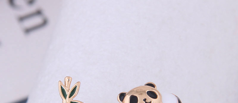 Fashion Black Panda Bamboo Asymmetric Stud Earrings,Stud Earrings