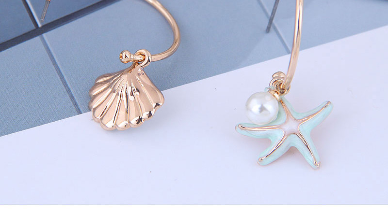 Fashion Light Green Starfish Shell Asymmetric Stud Earrings,Hoop Earrings