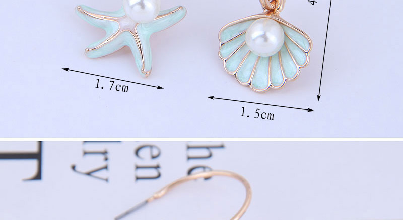 Fashion Light Green Starfish Shell Asymmetric Stud Earrings,Hoop Earrings