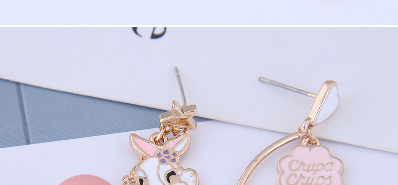 Fashion Pink Rose Asymmetric Earrings With Rabbit Oil Beads,Hoop Earrings