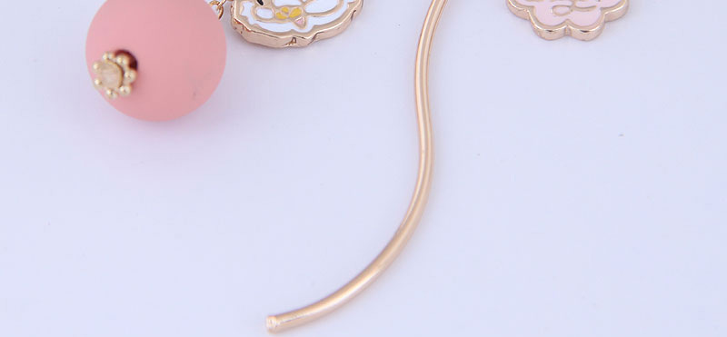 Fashion Pink Rose Asymmetric Earrings With Rabbit Oil Beads,Hoop Earrings
