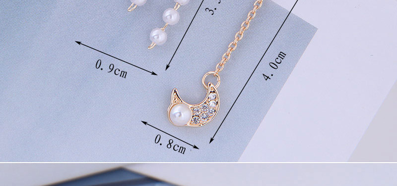 Fashion Golden Star And Moon Pearl Asymmetric Stud Earrings,Stud Earrings