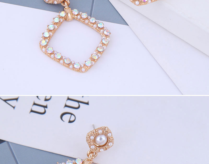 Fashion Golden Geometric Cutout Pearl Stud Earrings,Stud Earrings