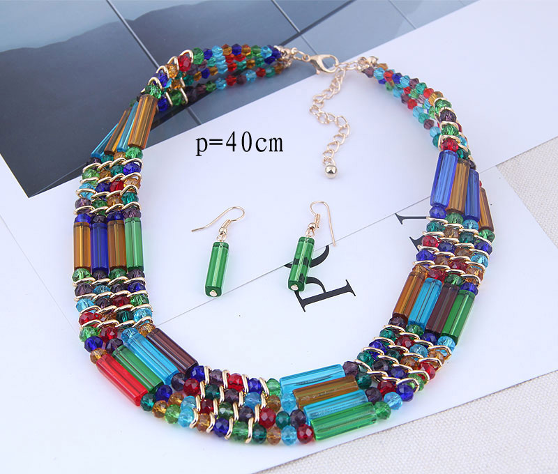 Fashion Black Metal Crystal Bead Contrast Necklace Earring Set,Jewelry Sets