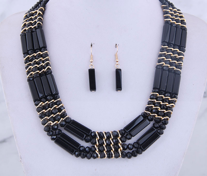 Fashion Champagne Metal Crystal Bead Contrast Necklace Earring Set,Jewelry Sets