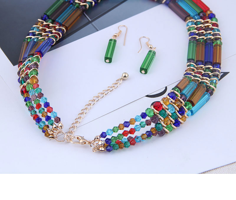 Fashion Color Metal Crystal Bead Contrast Necklace Earring Set,Jewelry Sets