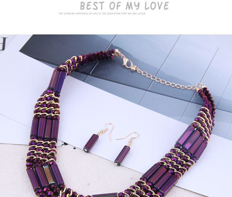 Fashion Purple Metal Crystal Bead Contrast Necklace Earring Set,Jewelry Sets