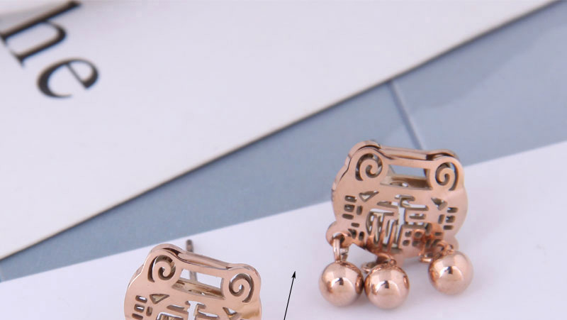 Fashion Rose Gold Long Life Lock Blessing Round Beads Stud Earrings,Drop Earrings