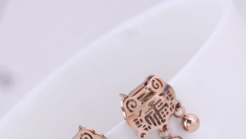 Fashion Rose Gold Long Life Lock Blessing Round Beads Stud Earrings,Drop Earrings