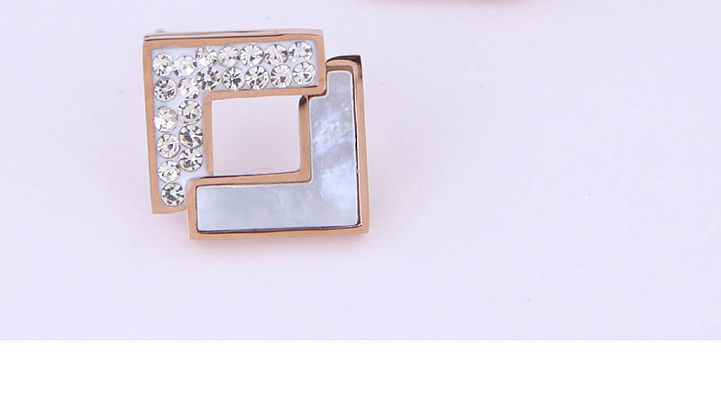 Fashion White Solid Geometric Square Diamond Stud Earrings,Stud Earrings