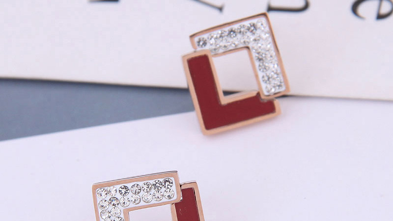 Fashion White Solid Geometric Square Diamond Stud Earrings,Stud Earrings
