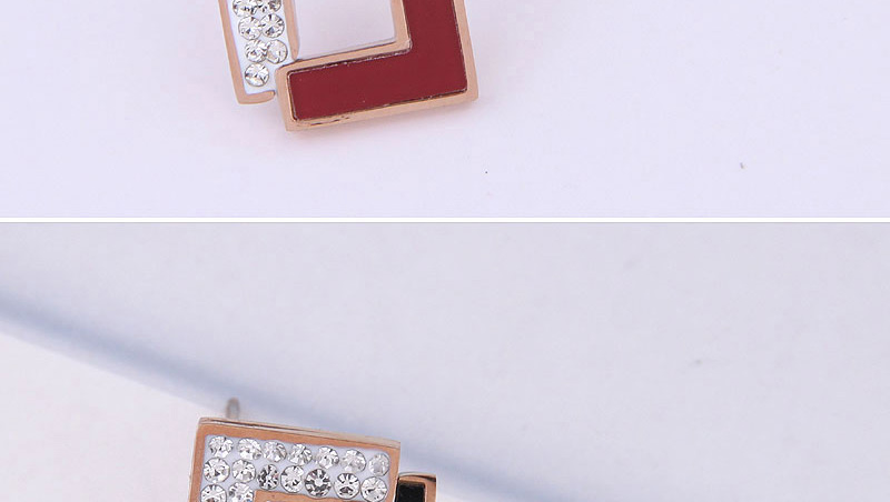 Fashion Red Solid Geometric Square Diamond Stud Earrings,Stud Earrings