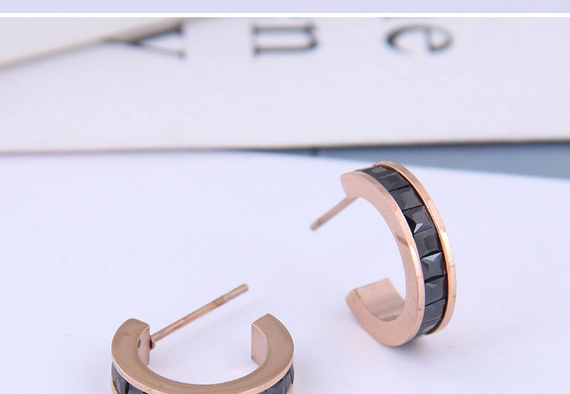 Fashion Black Geometric C-shaped Stud Earrings,Hoop Earrings