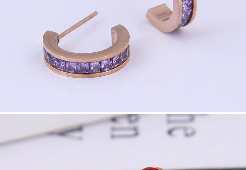 Fashion Purple Geometric C-shaped Stud Earrings,Hoop Earrings