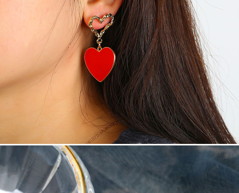 Fashion Red Double Love Irregular Concave And Concave Hollow Stud Earrings,Drop Earrings