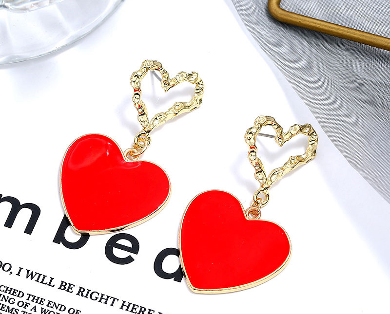 Fashion Red Double Love Irregular Concave And Concave Hollow Stud Earrings,Drop Earrings