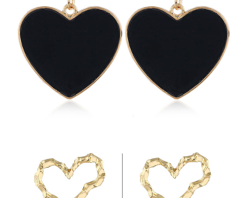 Fashion Black Double Love Irregular Concave And Concave Hollow Stud Earrings,Drop Earrings