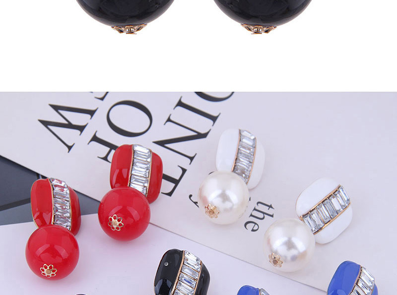 Fashion Blue Contrast Pearl And Diamond Geometric Stud Earrings,Drop Earrings